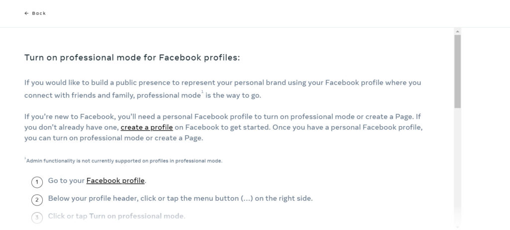 professional mode for Facebook profiles